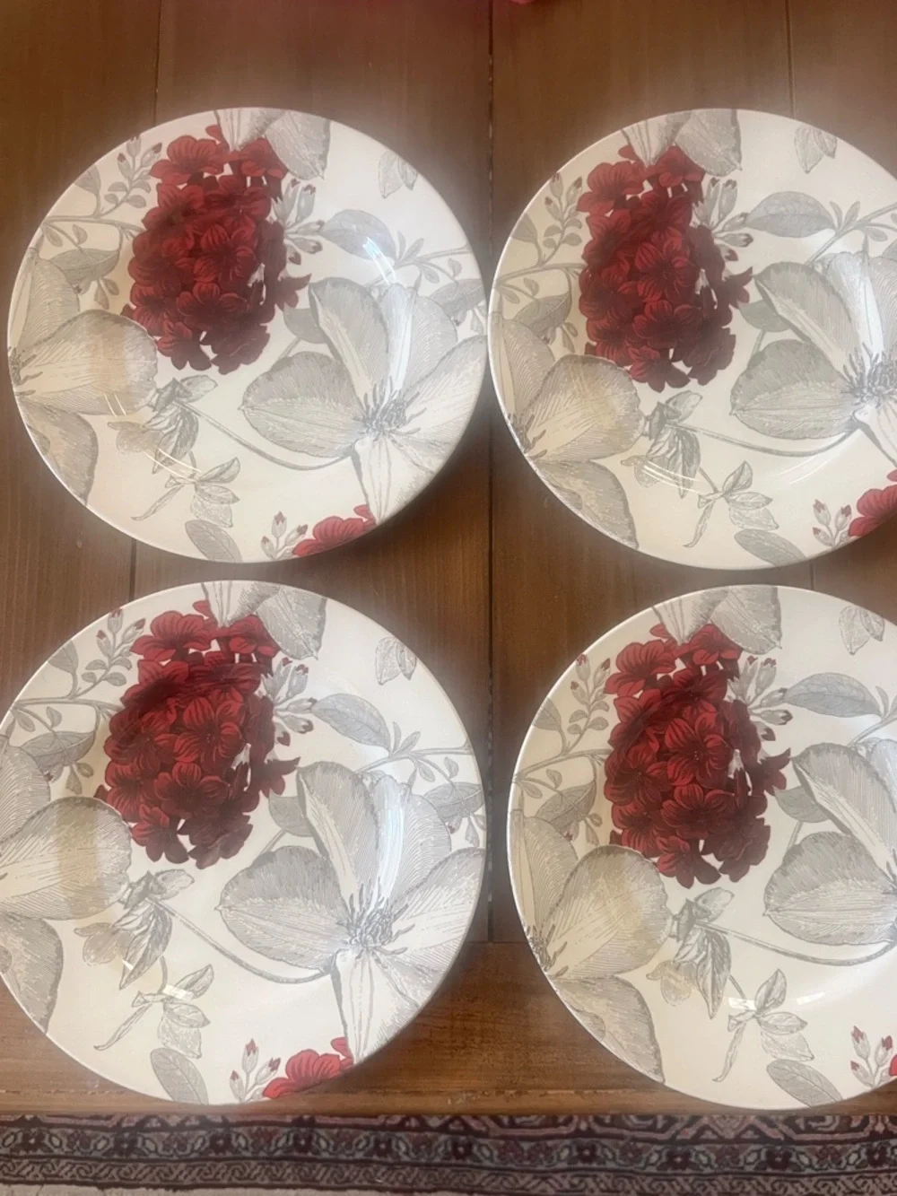 4 Andrew Tanner Royal Stafford Clematis Red Gray Flowers Dinner Plates 11”